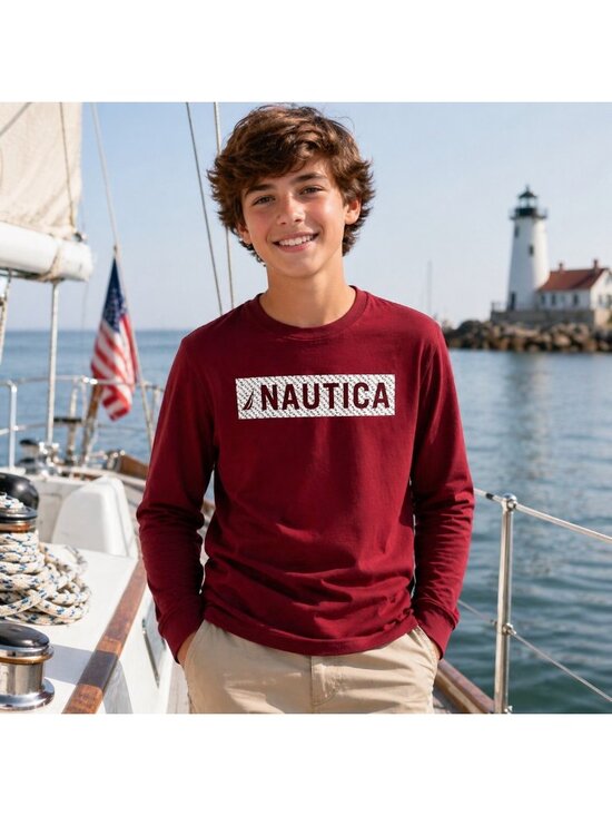 Nautica Other - Nautica Long Sleeve Crew Neck T-Shirt Kids XL Pomegranate Red 100% Cotton NWT